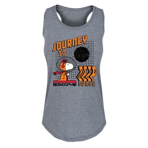 Women's Peanuts Space Snoopy Graphic Racerback Tank - Journey To Deep Space - Heather Grey - X-Large - 1 of 4