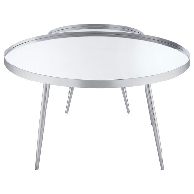 Kaelyn Round Chrome Metal Mirrored Nesting Coffee Table Set