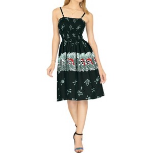 LA LEELA Women's Beach Summer Halloween Party Caribbean Pirate Knee Length Dress Flowy Tube Top Dresses for Women One Size Skull Crossbones, Black - 1 of 4