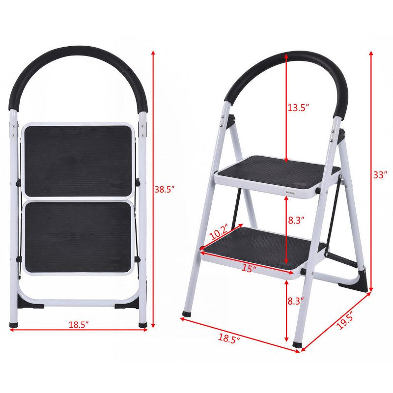 Costway 2 Step Ladder Folding Stool Heavy Duty 330Lbs Capacity Industrial Lightweight, 3 of 11