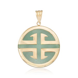 Ross-Simons Green Jadeite Jade "Longevity" Chinese Symbol Circle Pendant in 14kt Gold Size 1.50 - 1 of 4