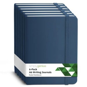 Simply Genius A6 Pocket Size Mini Notebooks with Hardcover,124 pages (3.7" x 5.7") with Inner Pocket (Navy, 6 Pack) - 1 of 4