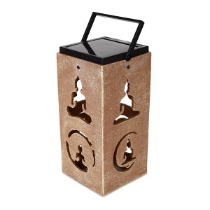 Techko Maid LED Solar 10.8" Portable Buddha Cut Out Decorative Outdoor Lantern Clear: Solar-Powered, Plastic Material, 2 Light Settings - 1 of 4