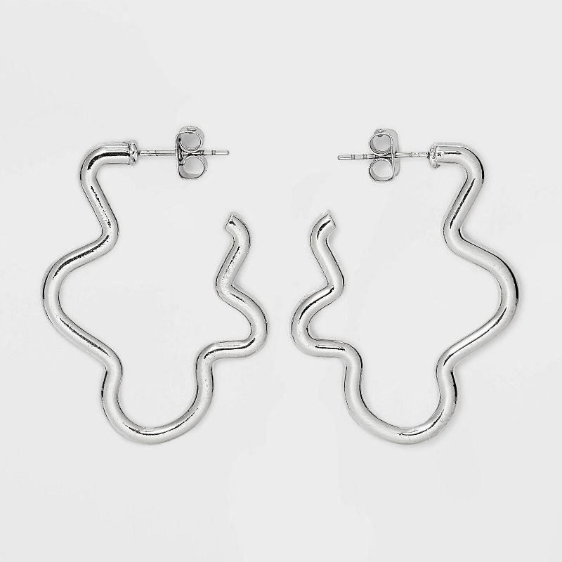 Statement Tubular Squiggle Hoop Earrings - Universal Thread&#8482; Silver, 1 of 5