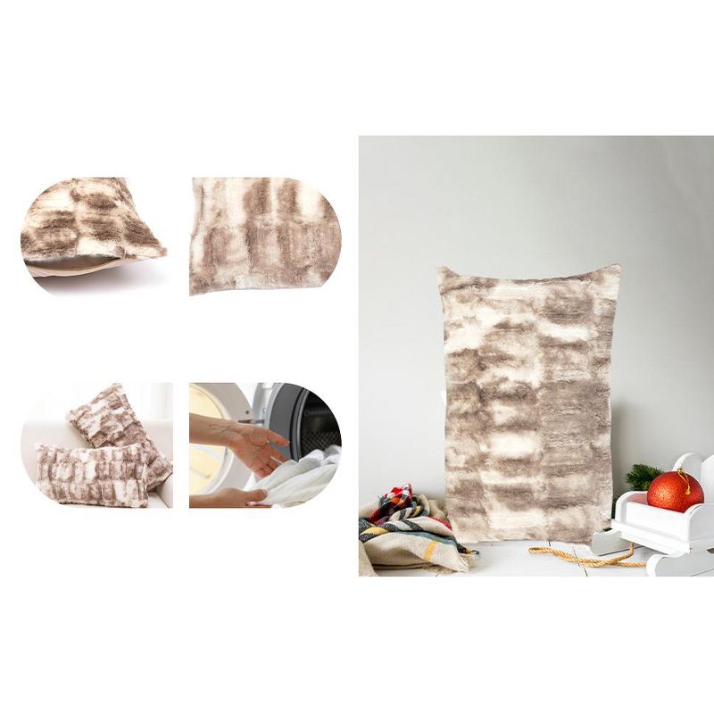 Cheer Collection Luxuriously Soft Faux Fur Throw Pillow With Inserts, Set of 2 - Marble Brown, 4 of 9