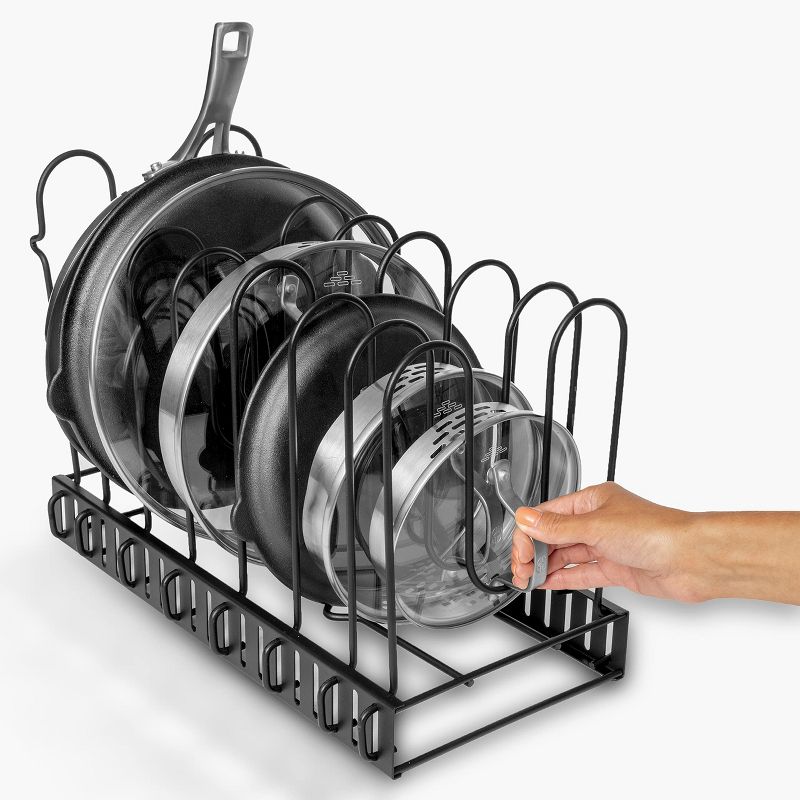 GeekDigg Pot Organizer Rack for Cabinet With Adjustable and Expandable Lid Holders, Black, 3 of 4