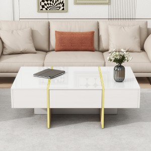 Whisen Minimalist High Gloss Coffee Table with 2 Drawers - 1 of 4