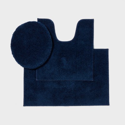 3pc Everyday Non Slip Bath Lid and Contour Set with Rug Navy Blue - Room Essentials™