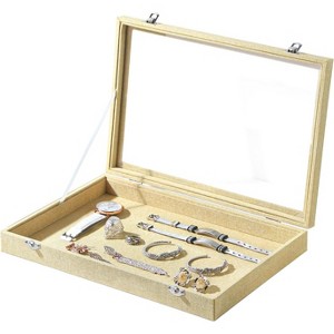 Black Velvet Jewelry Display Tray with Lid, Organizer Storage Case for Necklaces, Bracelets, Rings, and Beads - 1 of 4