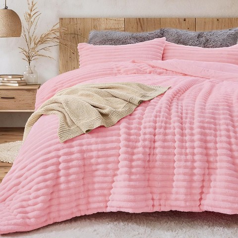 Der Rose BALHAM TRADE-Fluffy Queen 3 Pieces Comforter Set Super Soft Fuzz for Winter Warm Fleece Bedding Pink-Queen 90"x90"