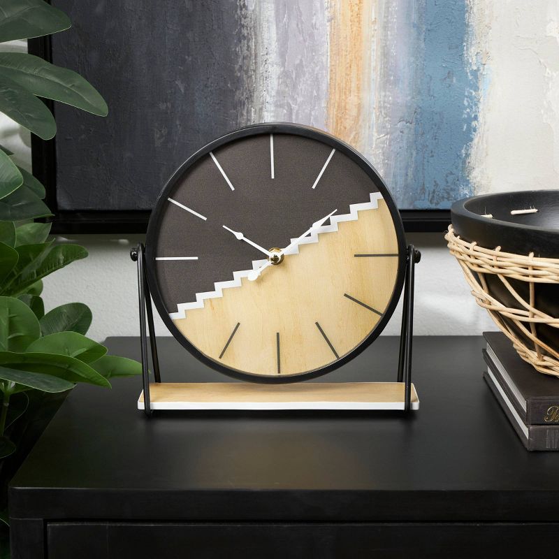 9&#34;x9&#34; Wooden Geometric Clock with Brown Wood Accents Black - Olivia &#38; May, 2 of 10