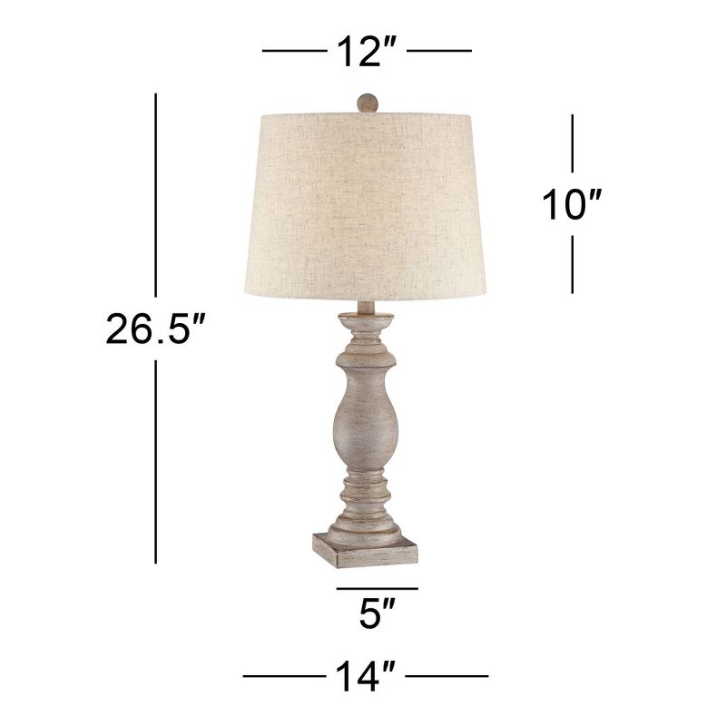 Regency Hill Regency Traditional Table Lamps 26 1/2" High Set of 2 Beige Washed Fabric Tapered Drum Shade for Bedroom Living Room Bedside Nightstand, 5 of 15