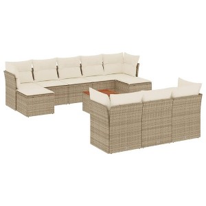 vidaXL Patio Sofa Set with Cushions Outdoor Furniture 11 Piece Poly Rattan - Beige and Cream - 1 of 4