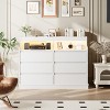 Dresser for Bedroom, 6 Drawer Dresser with LED Lights and Charging Station, Wide Chest of 6 Drawers with Open Space - 2 of 4