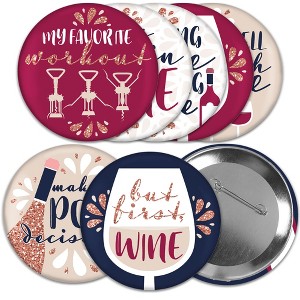 Big Dot of Happiness But First, Wine - 3 inch Wine Tasting Party Badge - Pinback Buttons - Set of 8 - 1 of 4