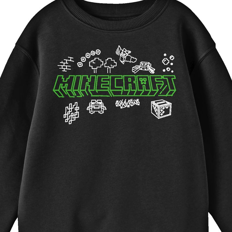Minecraft Doodle Logo Crew Neck Long Sleeve Black Youth Sweatshirt, 2 of 3