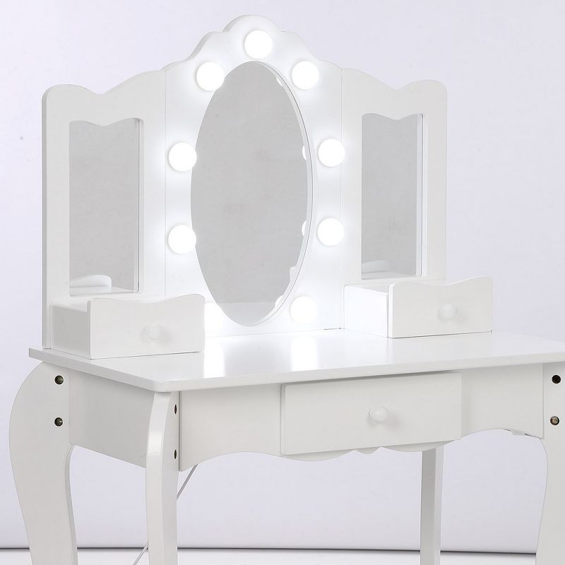 Whizmax 2 in 1 Wooden Princess Makeup Desk Dressing Table with Mirror, Light,Stool & Drawer, White, 2 of 7