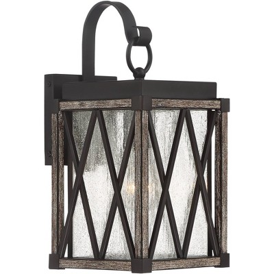 Possini Euro Design Rustic Outdoor Wall Light Fixture Bronze Wood 13 1/2" Clear Seedy Glass Lantern for Exterior House Porch Patio