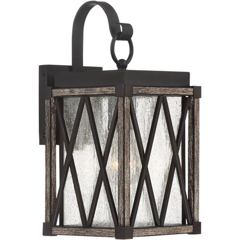 Possini Euro Design Brawley Rustic Industrial Outdoor Wall Light Fixture  Bronze Wood Grain 13 1/2 Clear Seedy Glass for Post Exterior Barn Deck  House