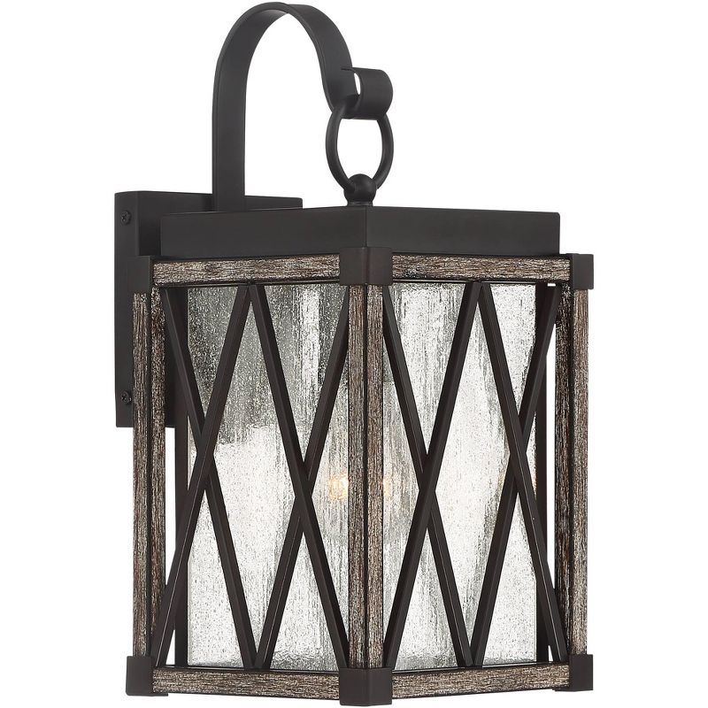 Possini Euro Design Brawley Rustic Industrial Outdoor Wall Light Fixture Bronze Wood Grain 13 1/2" Clear Seedy Glass for Post Exterior Barn Deck House, 1 of 8