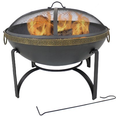 Sunnydaze Outdoor Camping or Backyard Steel Contemporary Fire Pit Bowl with Handles and Spark Screen - 26" - Black
