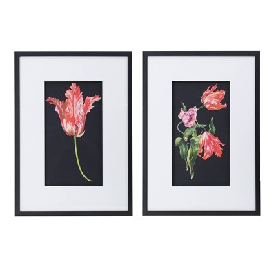 20" x 28" (Set of 2) Framed Floral Wall Arts Black - A&B Home: Modern Botanical Digital Art, Sawtooth Back Mount