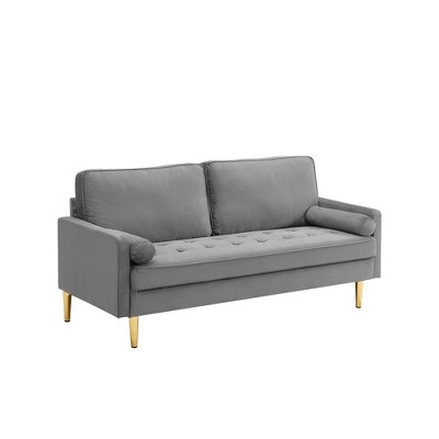 NicBex Modern Velvet Loveseat Sofa Couch with Cylindrical Pillows & Gold Legs,2-Seat Lounge Sofa for Living Room,Apartment