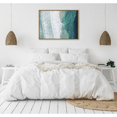 Sylvie Ocean Waves Natural Framed Canvas Wall Art 28" x 38"