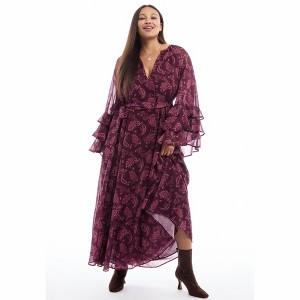 June + Vie by Roaman's Ruffled Paisley Chiffon Maxi Dress - 1 of 4