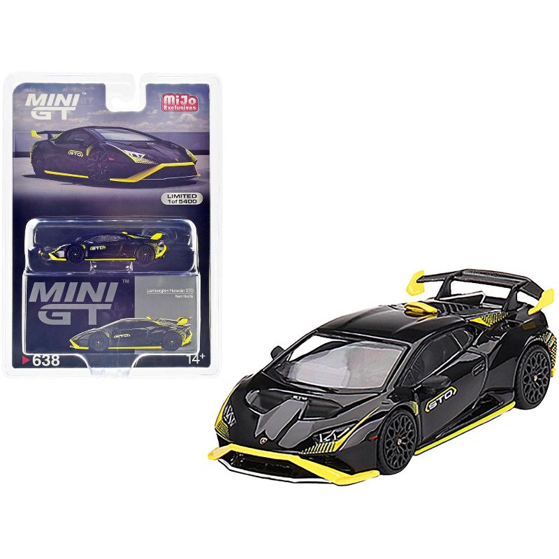 Lamborghini Huracan STO Nero Noctis Black with Yellow Accents Limited Edition 1/64 Diecast Model Car by True Scale Miniatures, 1 of 4