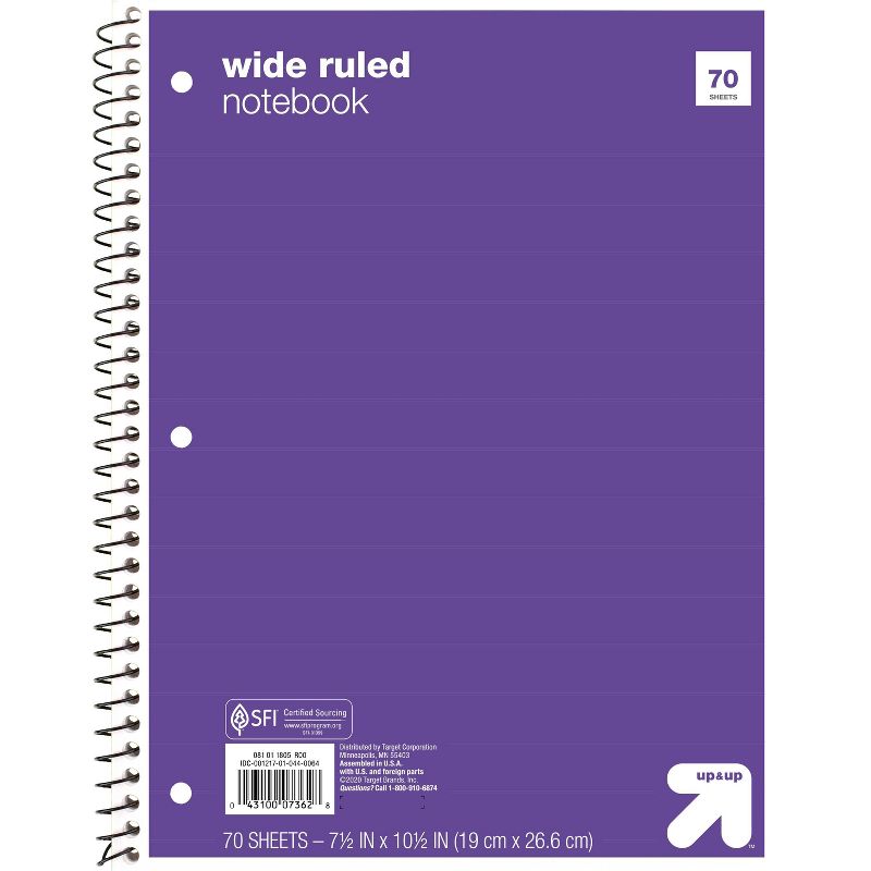 Wide Ruled 1 Subject Flexible Paperboard Cover Spiral Notebook - up & up™, 1 of 3