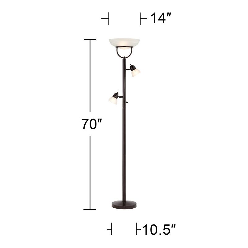 360 Lighting Modern Torchiere Floor Lamp 3-in-1 Design 70" Tall Tiger Bronze White Glass Shades for Living Room Reading Bedroom Office, 4 of 10