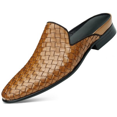 Santimon Men's Woven Leather Mules Stylish Slip-on Backless Loafers
