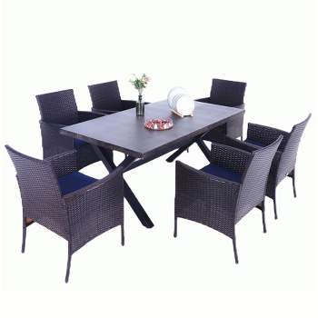 7pc Patio Dining Set with 66"x38" Metal Table & 6 Rattan Chairs - Black - Captiva Designs
