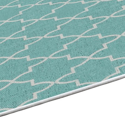 Geometric Turquoise Cotton Polyester Non-Skid Rug 20x31.5 Inch