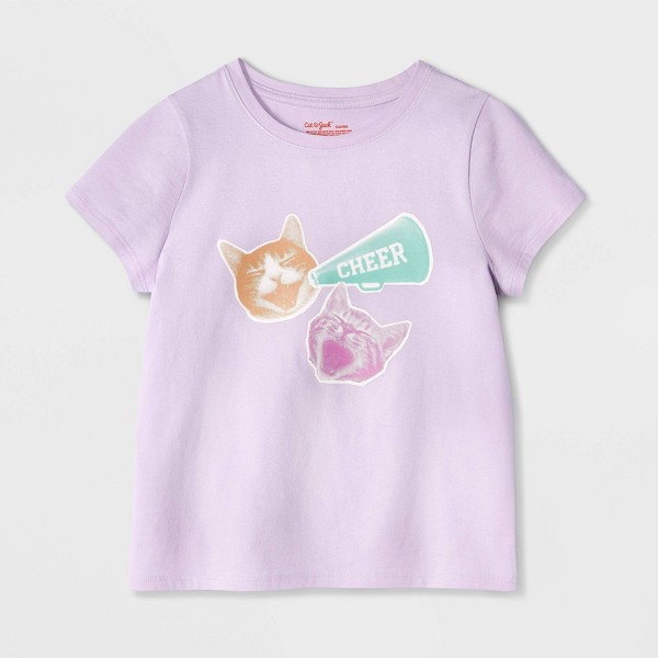 Playera de manga corta para niña, 100% algodón, gráfica 'Cheer Cats' - Cat & Jack™ púrpura 2