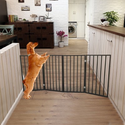 LAOTIES Freestanding Folding Dog Gate,Wooden Indoor Pet Barrier for Doorways,Stairs