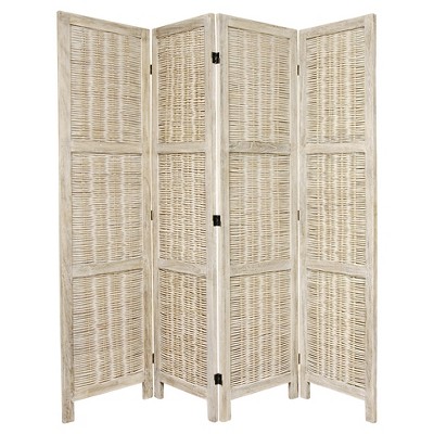 5 1/2 ft. Tall Bamboo Matchstick Woven Room Divider - Burnt White (4 Panel)