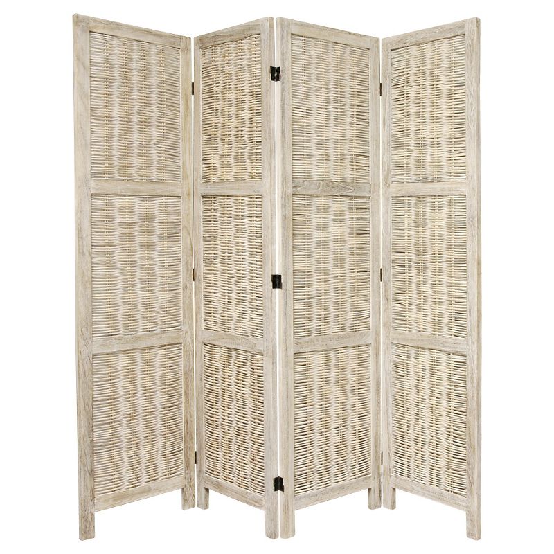5 1/2 ft. Tall Bamboo Matchstick Woven Room Divider - Burnt White (4 Panel), 1 of 6