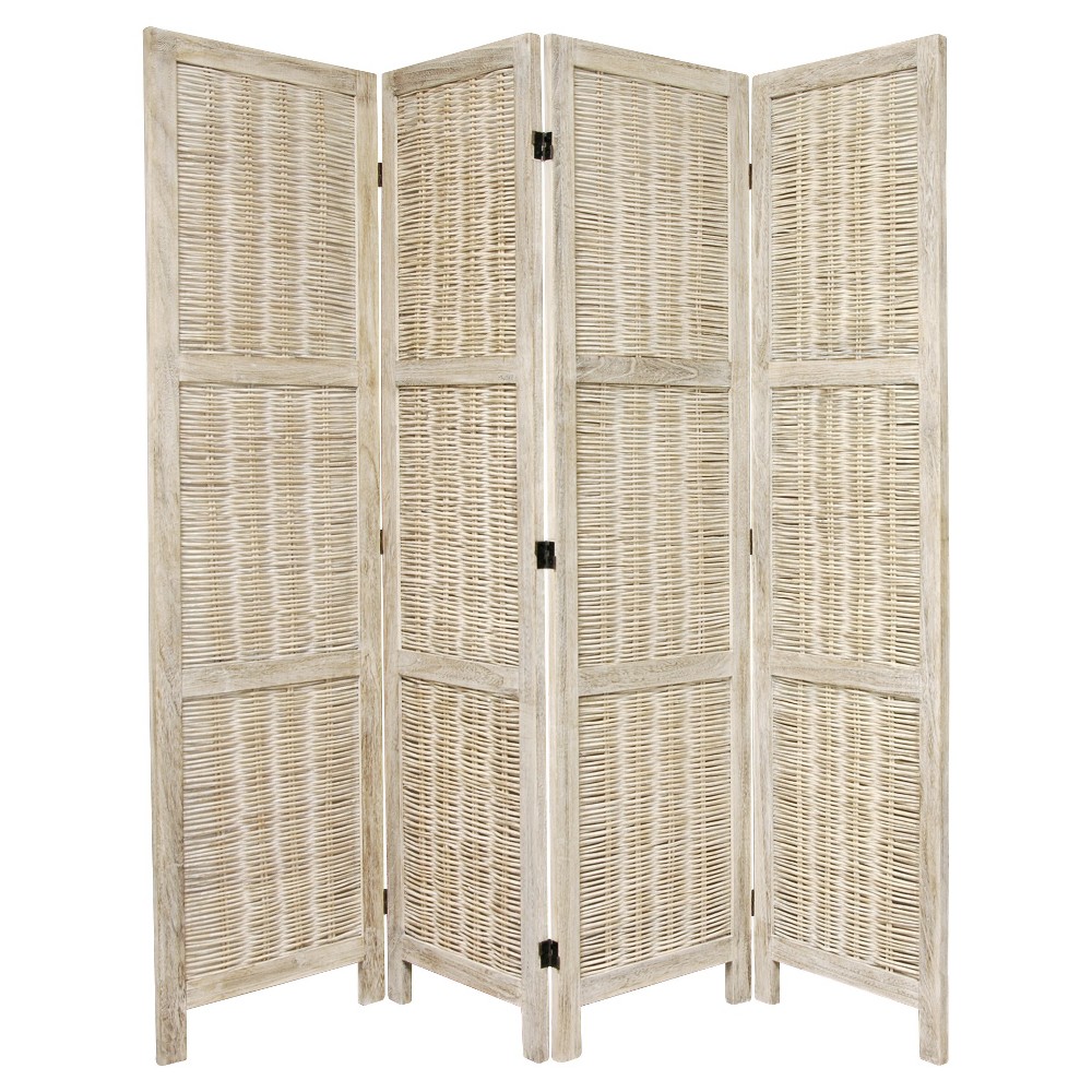 5 1/2 ft. Tall Bamboo Matchstick Woven Room Divider - Burnt White (4 Panel)