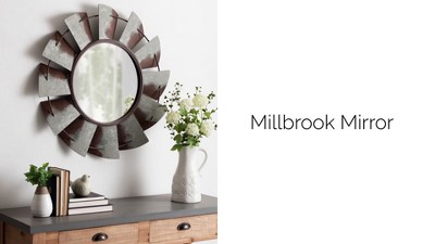 32" Round Silver and Brown Metal Windmill Wall Mirror