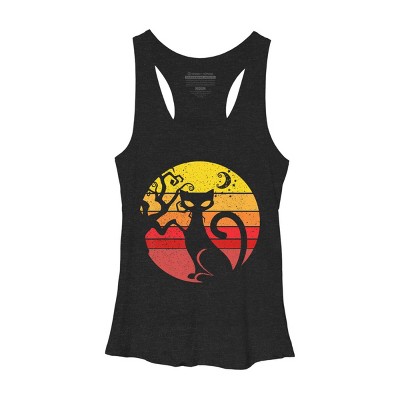 Women's Design By Humans Black Cat Halloween Costume Scary Vintage Cats By TaiHan Racerback Tank Top