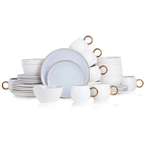 40Pc Kitchen Dish Dinnerware Set for 8 White Ceramic Plates W