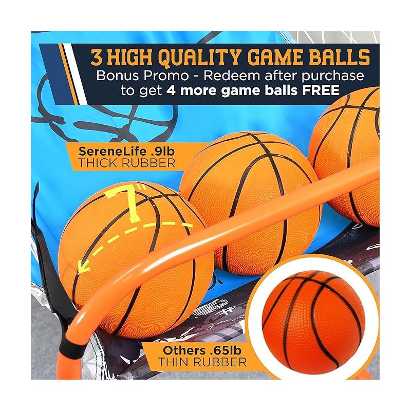 SereneLife Single Hoop Basketball Shootout Indoor Home Arcade Room Game with Electronic LED Digital Basket Ball Shot Scoreboard, 5 of 7