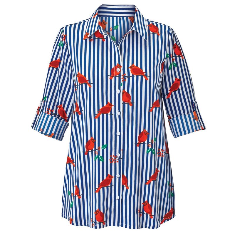 Collections Etc Cardinal Decorated Striped Button Front Shirt, 3 of 6