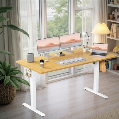 MAYEERTY 55in Computer Desk with Storage, Modern Writing Desk with Fabric Drawers for Home Office, Black