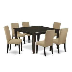 Vintage Kitchen Dining Set - 7Pc Square Table w/ Leaf & 6 Parson Chairs - Cappuccino Finish - 1 of 4