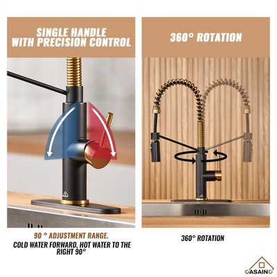 Matte Black and Brushed Gold Pull Down Kitchen Faucet