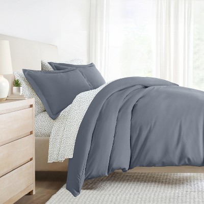 8PC Complete Bedding, Solid Duvet Cover, White Comforter and Patterned Sheet Set - Becky Cameron
