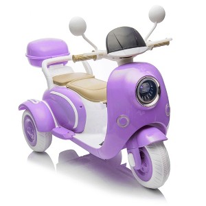 12V 2 Motors Kids Ride On Motorcycle, 2 Seater Electric Scooter Toy w/Music, Bluetooth, USB, Flip Seat, Storage Hooks & Oversized Trunk (Ages 3-6) - 1 of 4